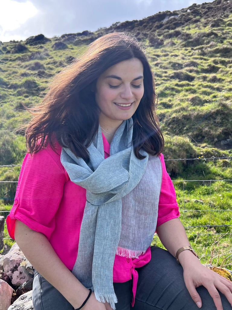 McNutt Of Donegal Dove Herringbone Linen Scarf
