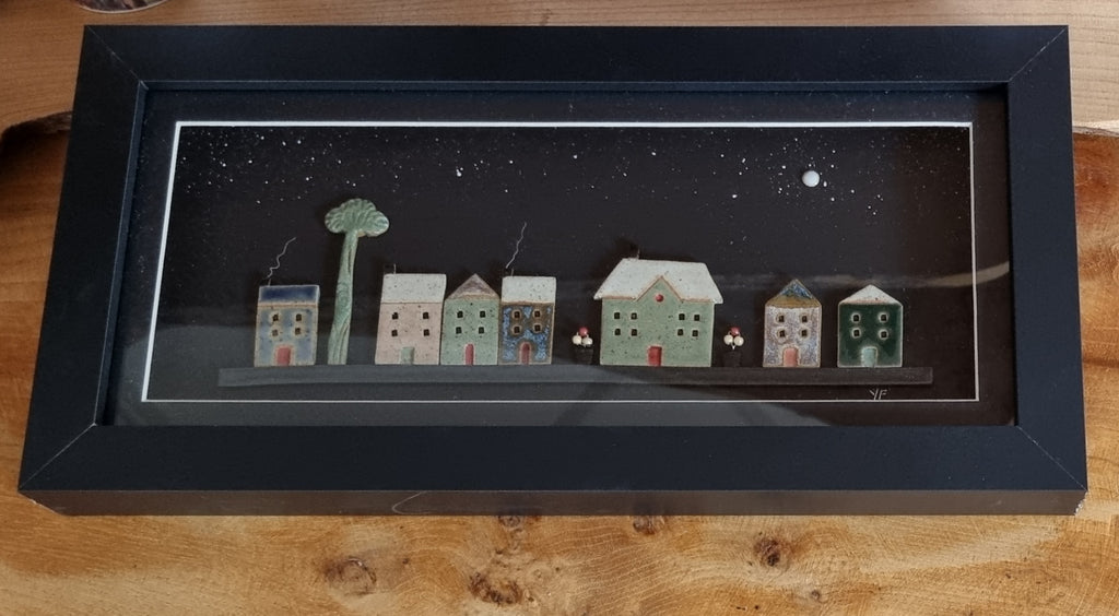Yvonne Fleming Pottery Houses in Black Frame