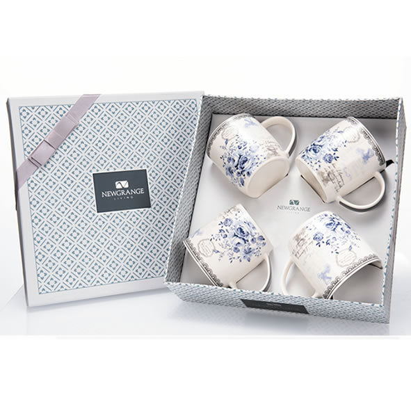 Newgrange Living Rose Blue Bone China Mug Set 4