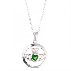 Kilkenny Silver - Claddagh Necklace with Emerald Stone