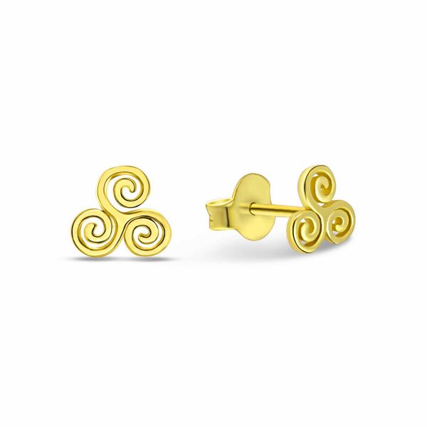 Kilkenny Silver - Celtic Triskele Stud Earrings – Yellow Gold