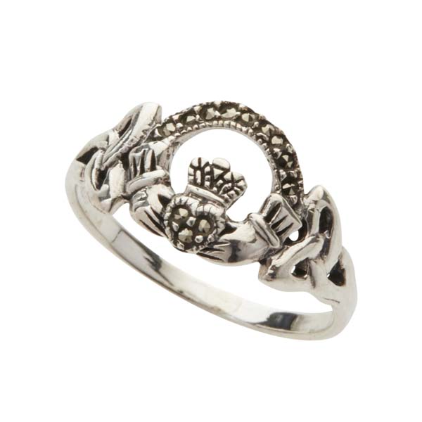 Kilkenny silver - Claddagh Marcasite Ring with Trinity Knot Detail