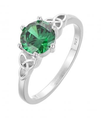 Kilkenny silver - Trinity Knot Ring with Green Stone