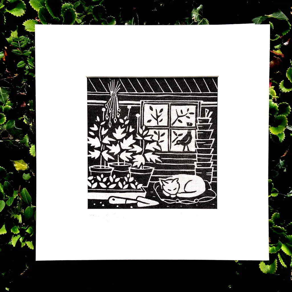 Algan Arts. Irish Linen Print. Potting Shed