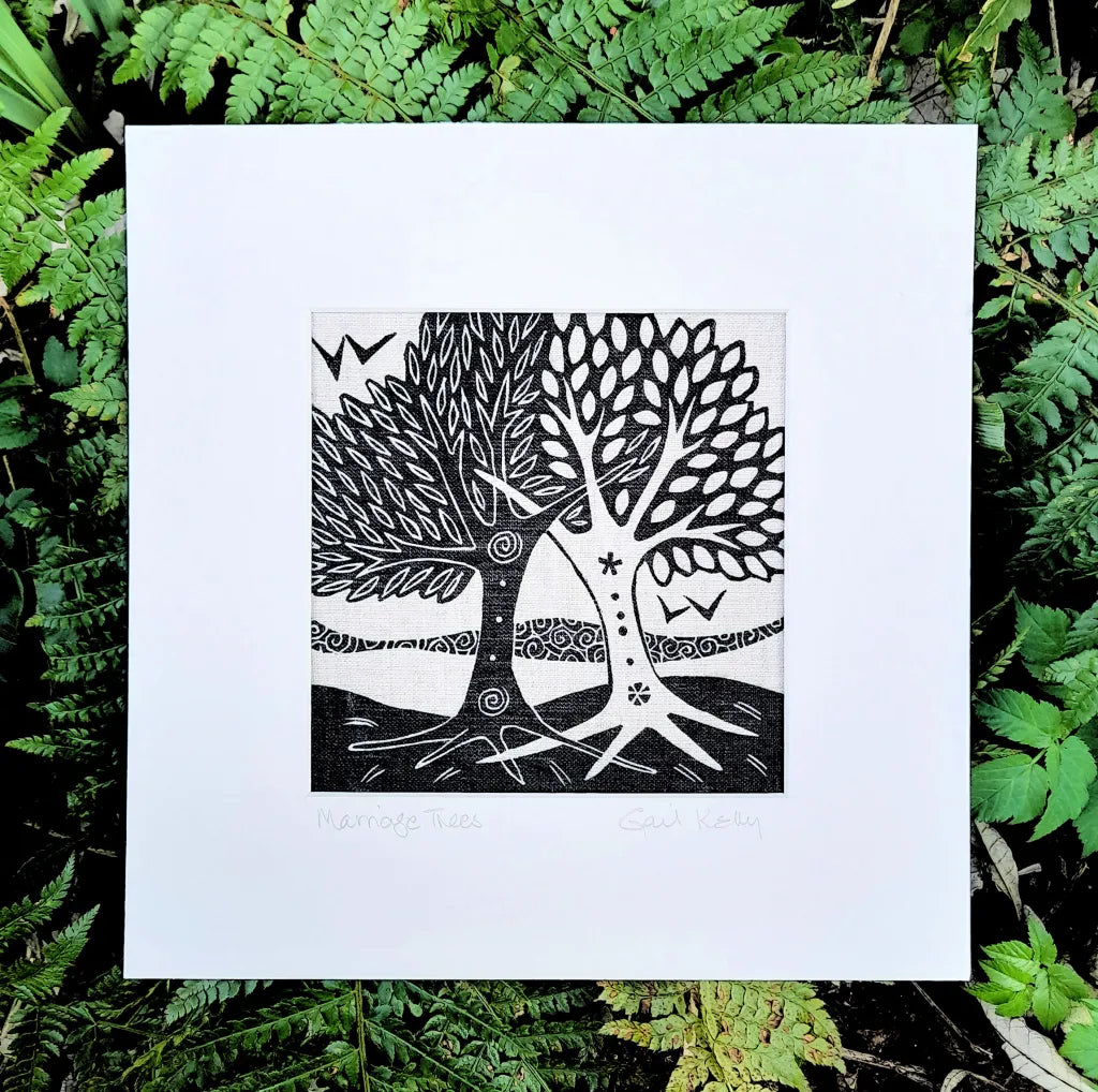 Algan Arts. Irish Linen Print. Marriage Trees (small)