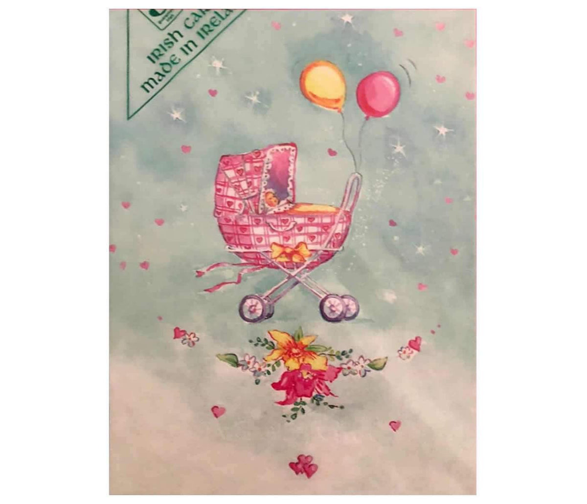 The Glen Gallery New Baby Girl Bright Pink Pram Card – Siopa An Carn, image size:1200x1032