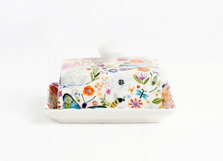 Shannonbridge Pottery Ireland, Swan Garden. Butter Dish