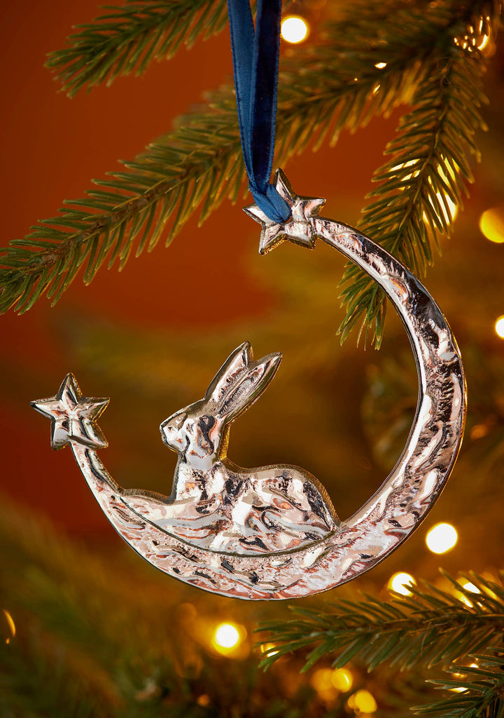 Silver Metal Hare Moon Decoration