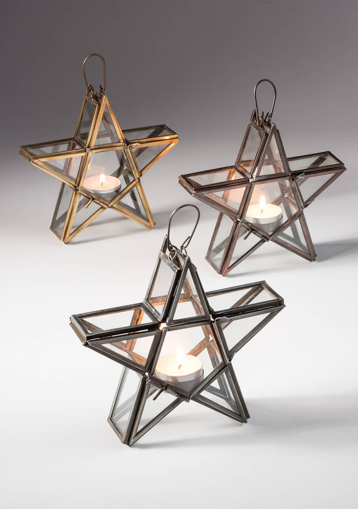 Silver - Standing Star Lantern Clear Glass