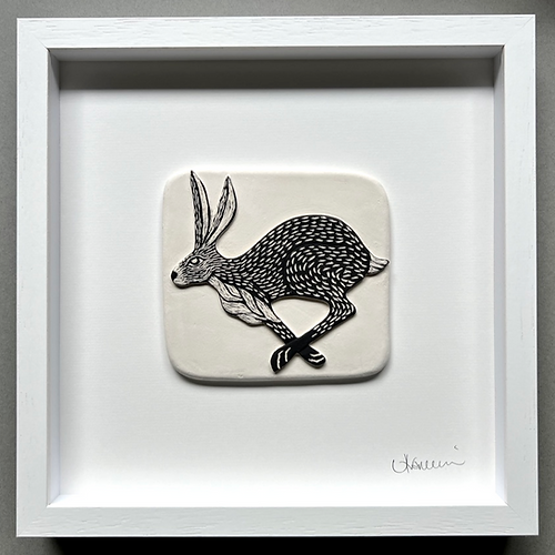 Figment Ceramics 'Sgraffito Galloping Hare' Tile Frame