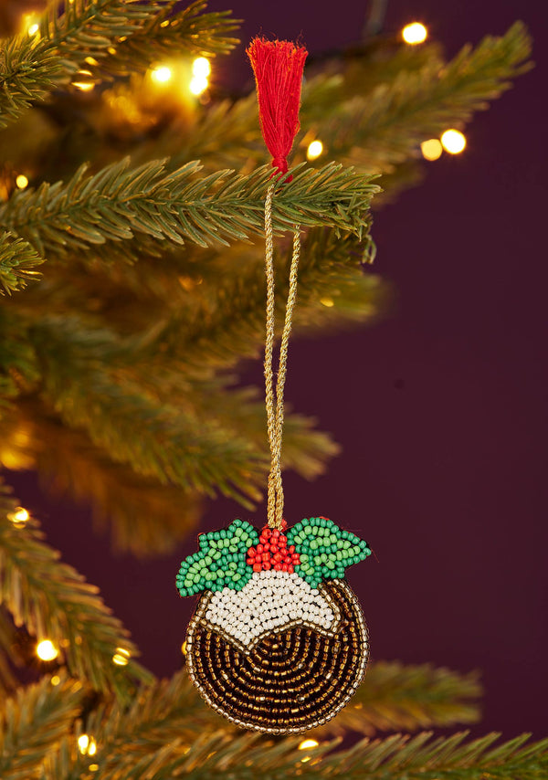Christmas Pudding Beaded Decoration