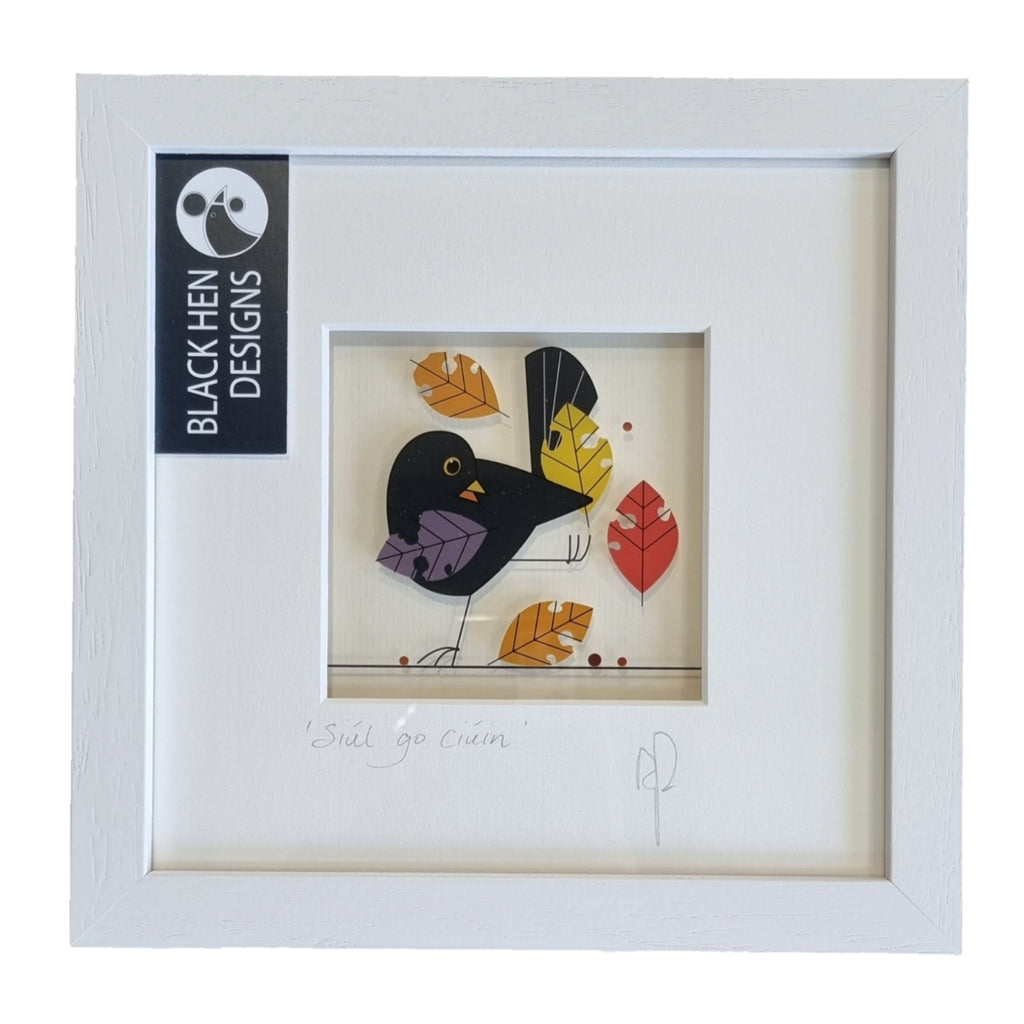 Black Hen Designs Siúl Go Ciúin/Tread Softly Square White Frame