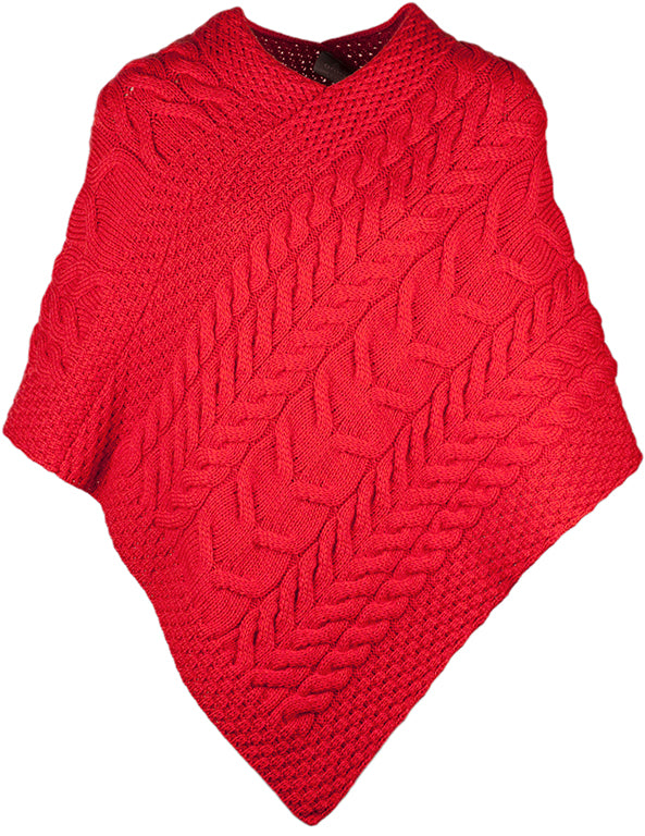 Aran Woollen Mills Supersoft Merino Triangular Poncho. Coral