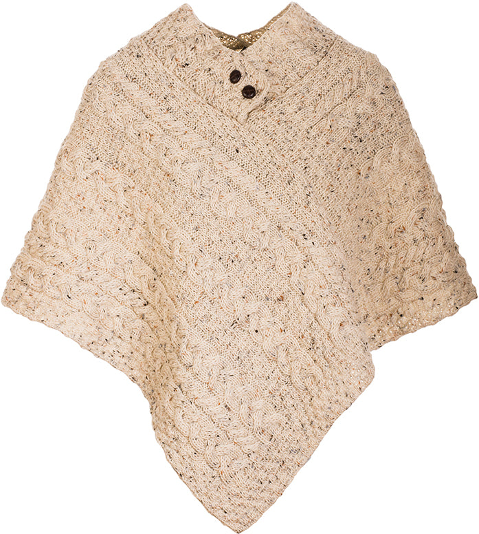 Aran Woollen Mills 100% Merino Poncho. Flecked Oat