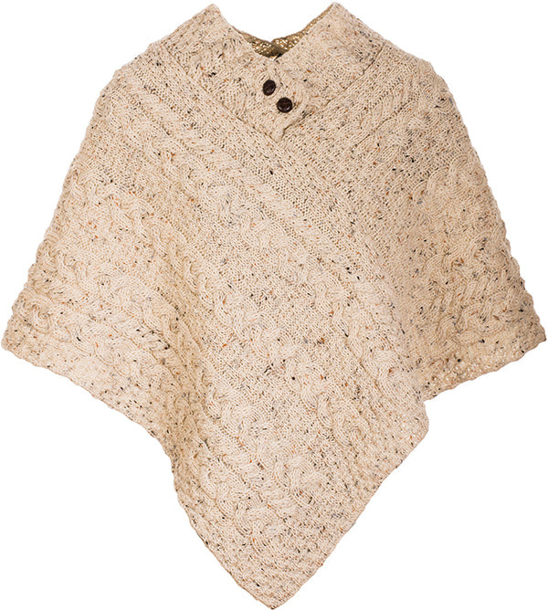 Aran Woollen Mills 100% Merino Poncho. Flecked Oat