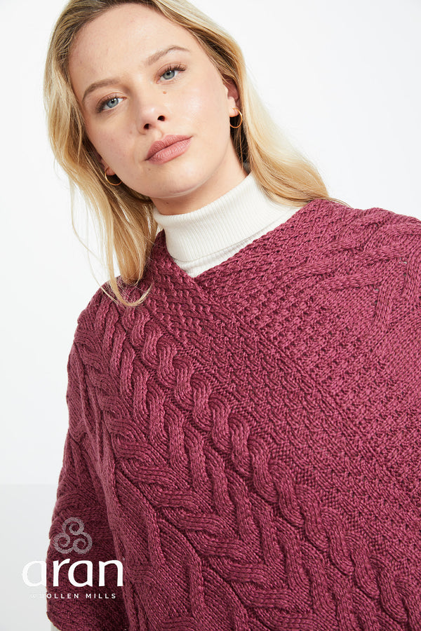 Aran Woollen Mills Supersoft Merino Triangular Poncho. Jam
