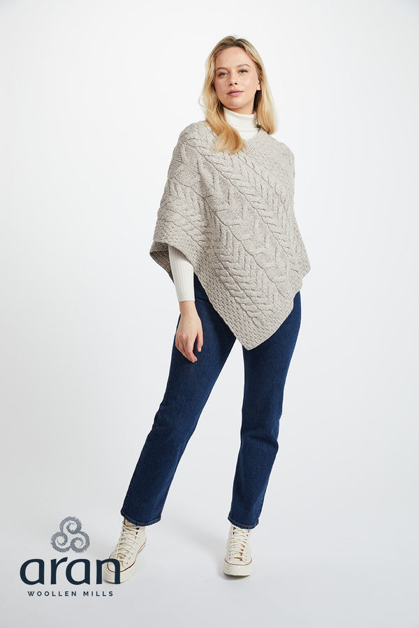 Aran Woollen Mills Supersoft Merino Triangular Poncho. Oat