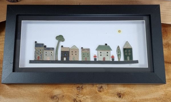Yvonne Fleming Pottery Houses in Black Frame