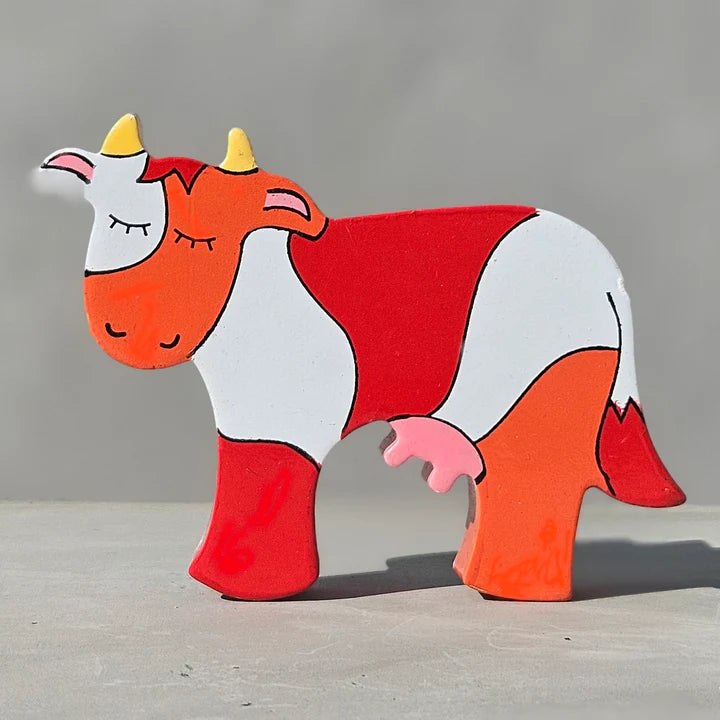 Alphabet Jigsaws Handcrafted Wooden Magnetic Cow Play Figure
