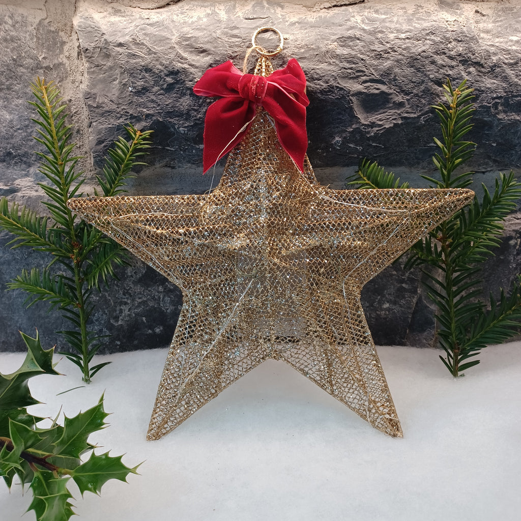 Christmas Decorations - Gold Glitter LED star