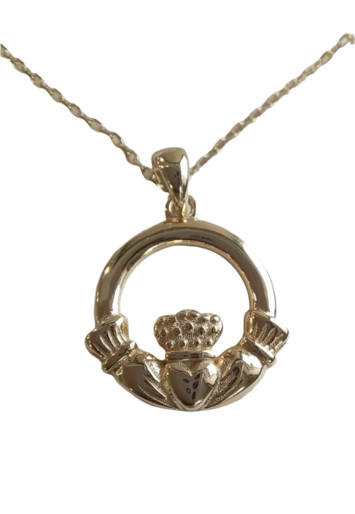 Kilkenny Silver - Classic Celtic Claddagh Pendant. Gold