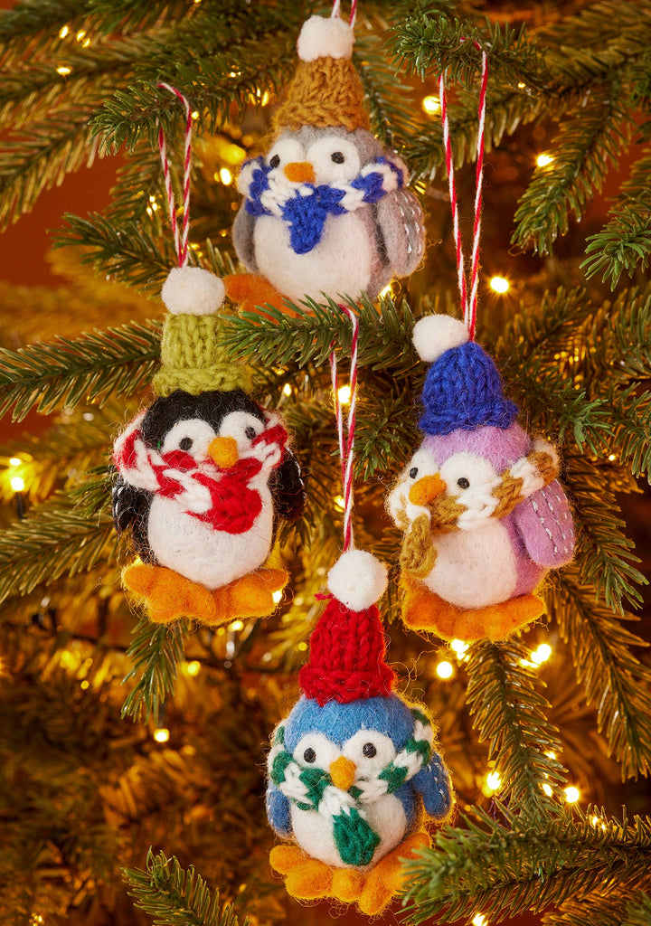 Set of 4 Felt Cosy Penguin Decorations