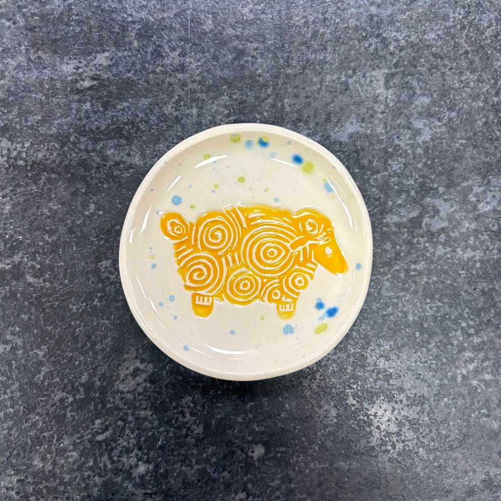 Maple Tree Pottery Sheep Ring Dish - Yellow