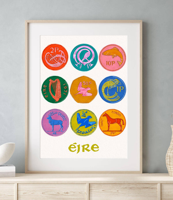Irish Vintage Coins Art print A4