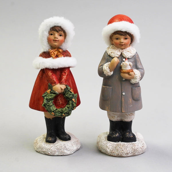 Christmas Decoration - Kids in Red and Grey Fur Coats