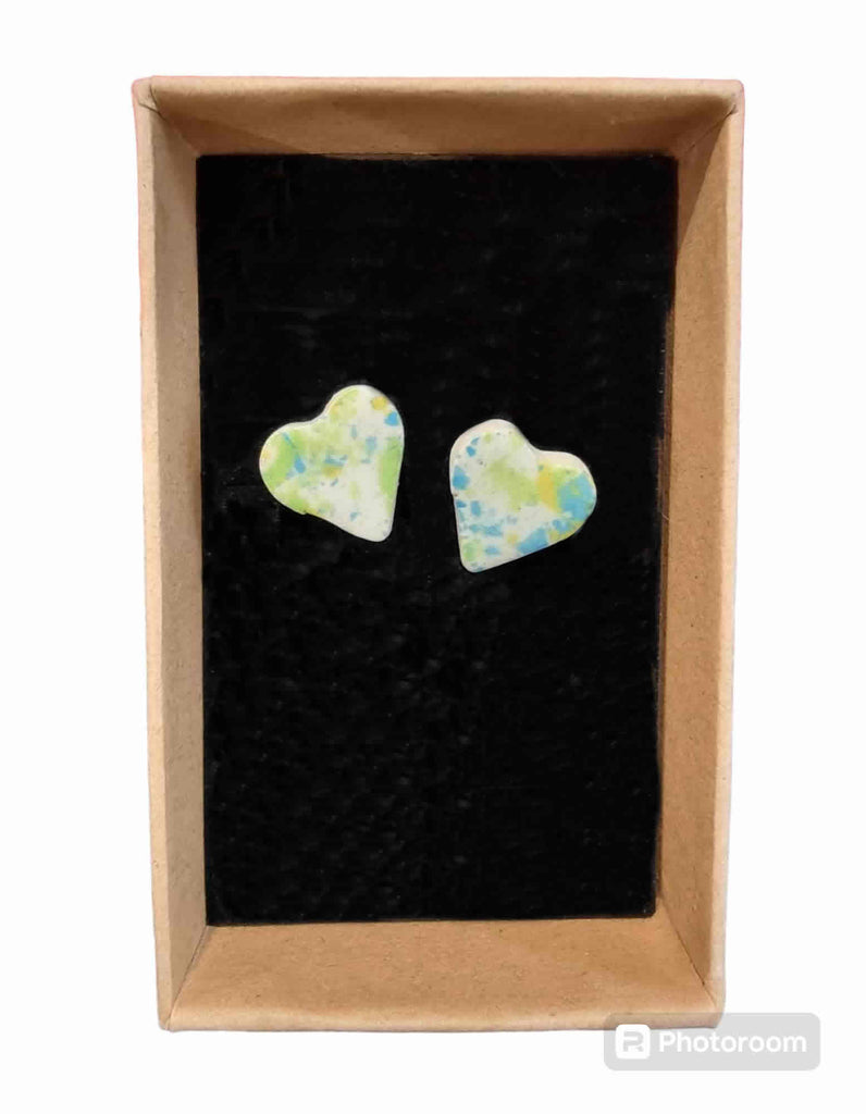 AMcG 27 Crafts Ceramic Stud Earrings Pastel Green/Blue Hearts