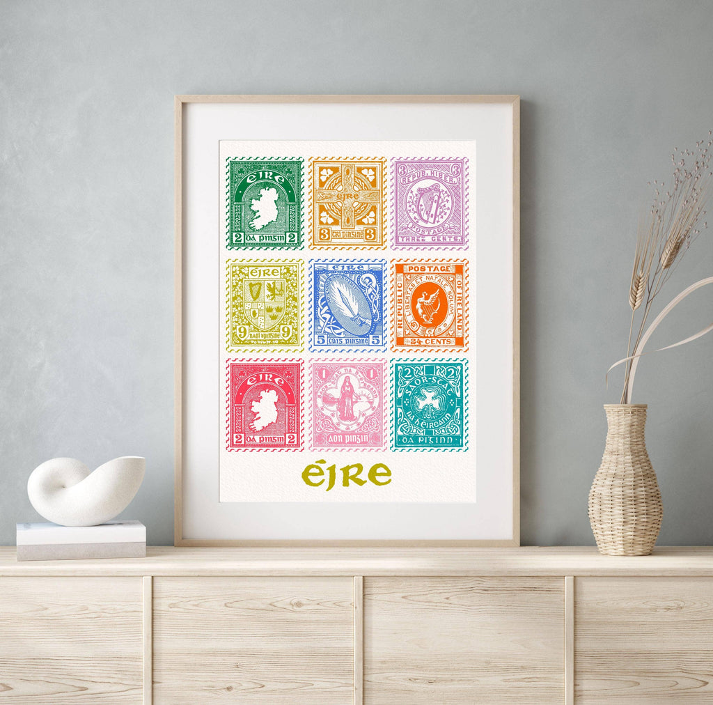 Irish Art Print | Vintage Irish Postage Stamp Wall Art: A4 210 x 297mm