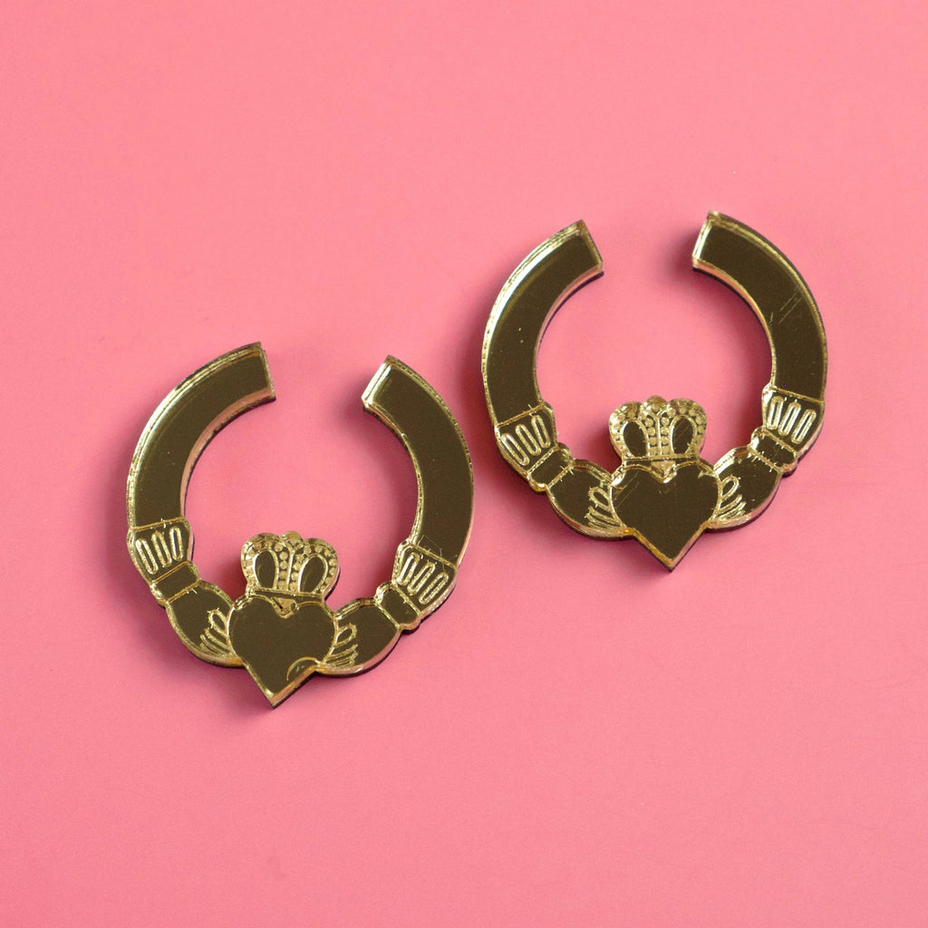 Colourful Mini Claddagh Ring Earrings: Gold