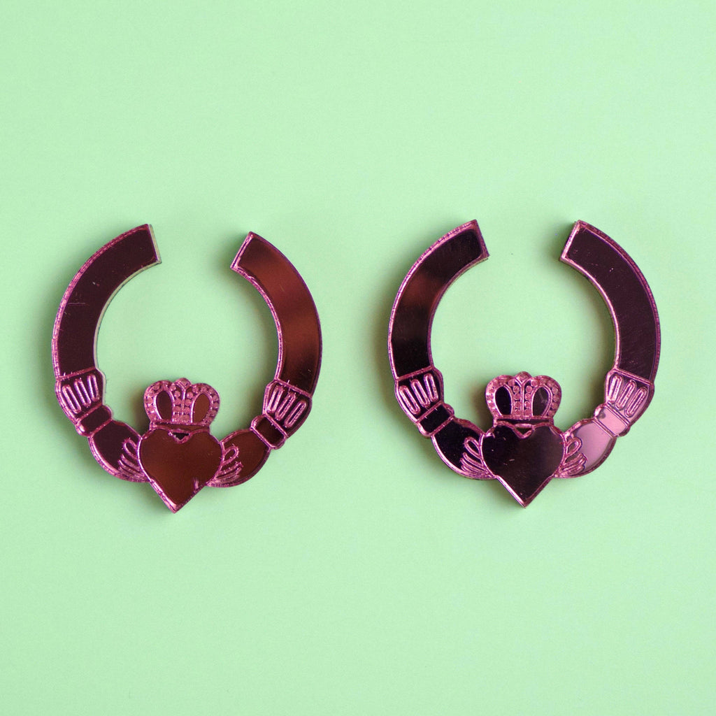 Colourful Mini Claddagh Ring Earrings: Pink