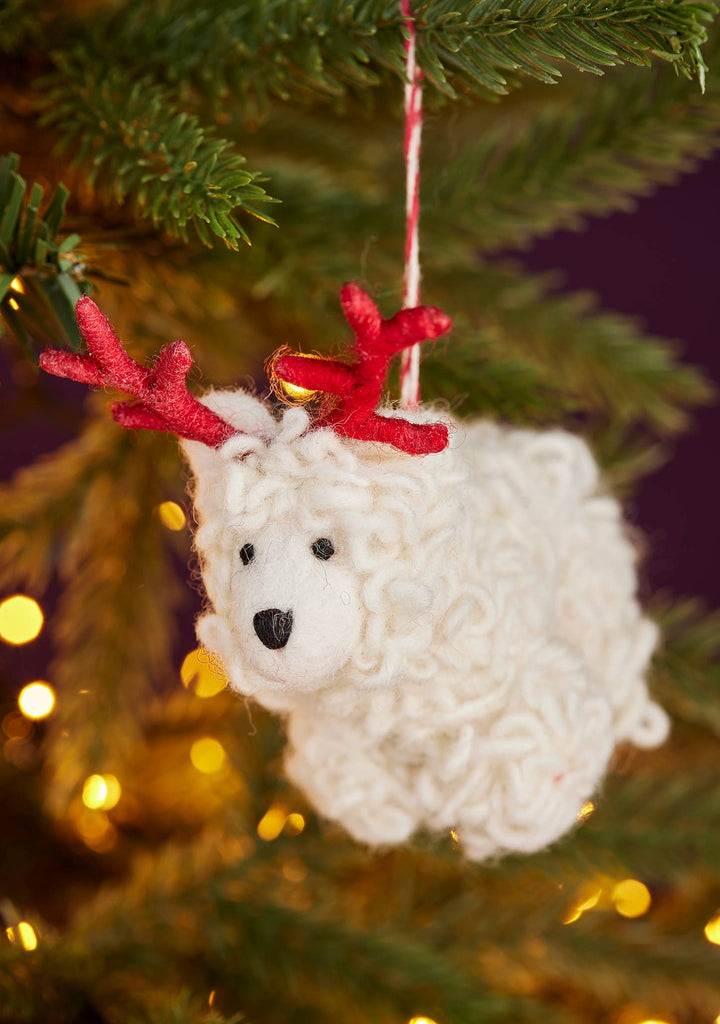 Felt Woolly Sheep with Antlers Decoration