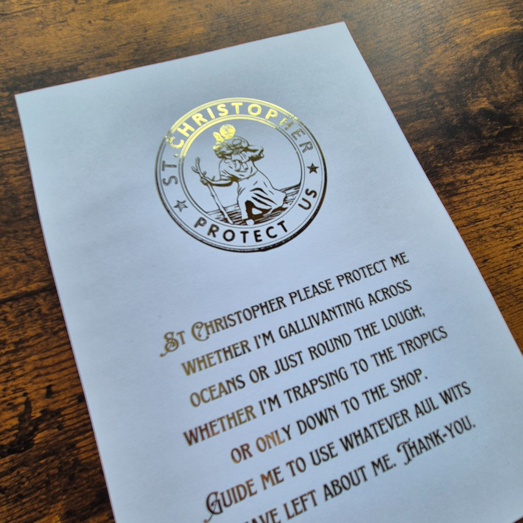 ST CHRISTOPHER BLESSING- A5 FOILED PRINT: GOLD