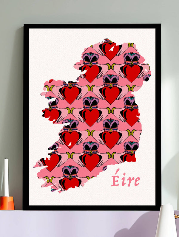 Pink Ireland Claddagh - Irish Art Print - Irish Language Art: A4 210 x 297mm