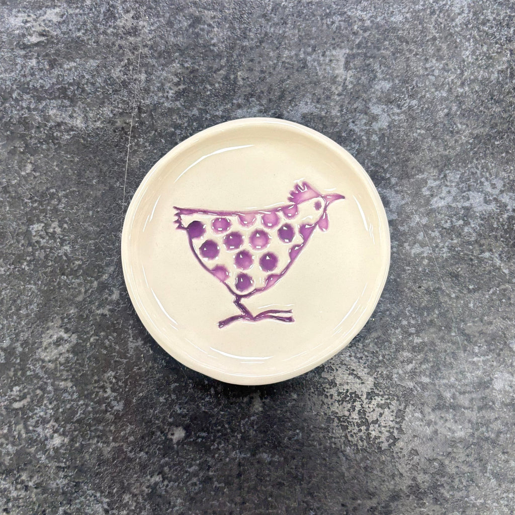 Maple Tree Pottery Hen Ring Dish - Purple