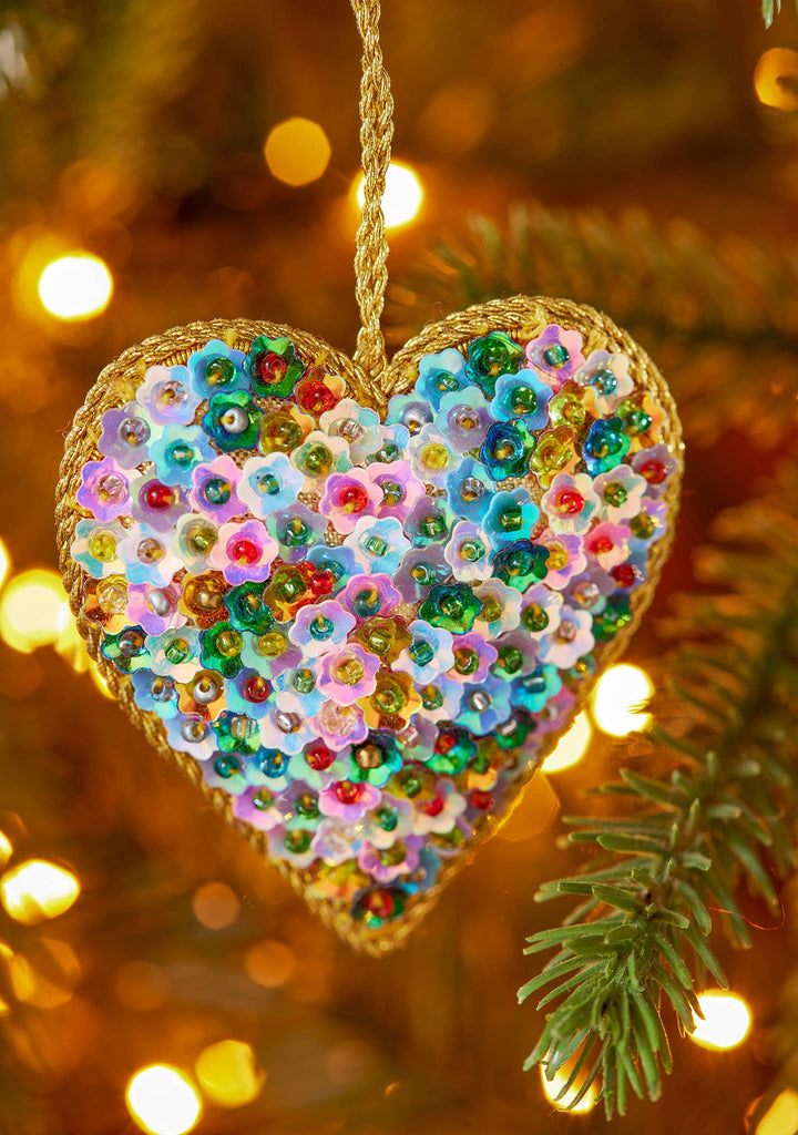 Floral Sequin Heart Hanging Decoration