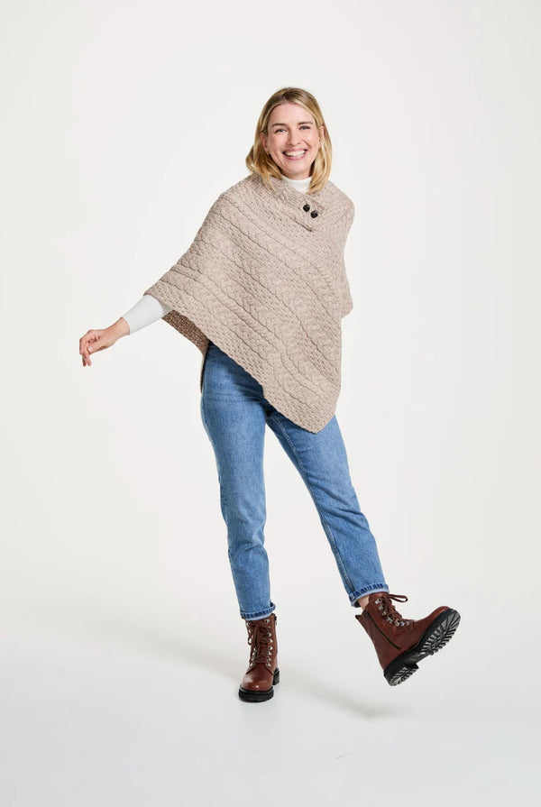 Aran Woollen Mills 100% Merino Poncho. Oat