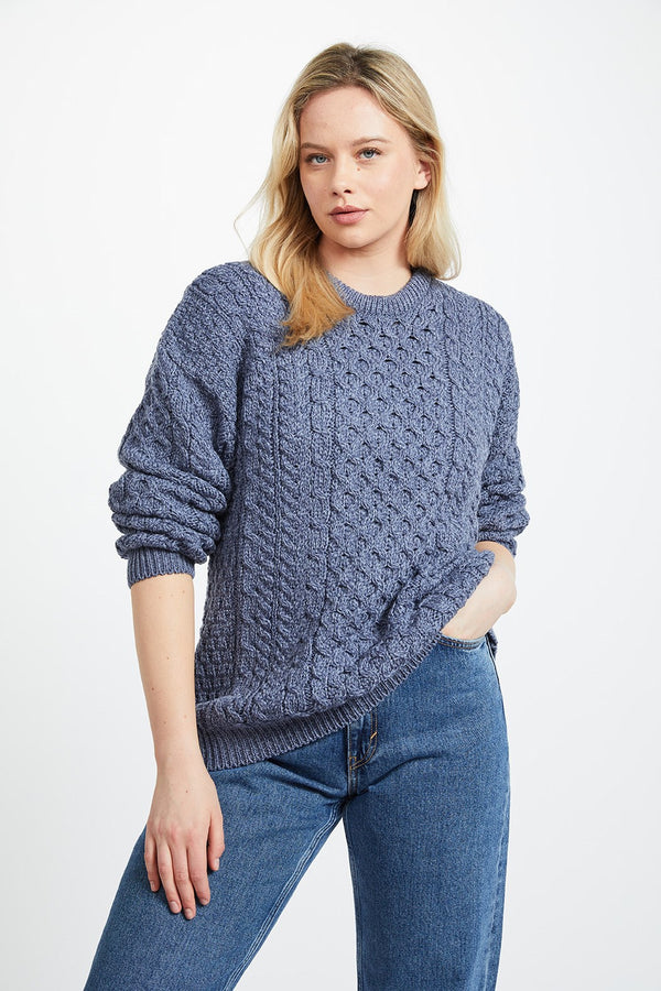Aran Woollen Mills 100% Merino Unisex Traditional Aran Sweater - Denim