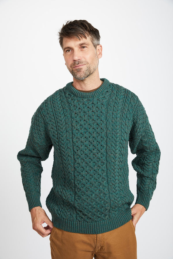 Aran Woollen Mills 100% Merino Unisex Traditional Aran Sweater - Green