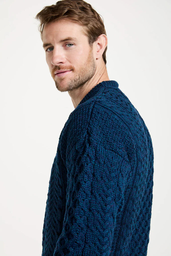 Aran Woollen Mills 100% Merino Unisex Traditional Aran Sweater - Blue