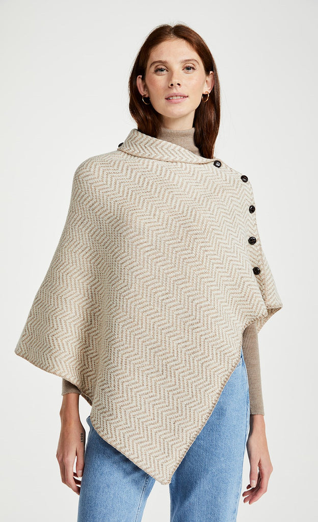Aran Woollen Mills. Herringbone Poncho with Buttons