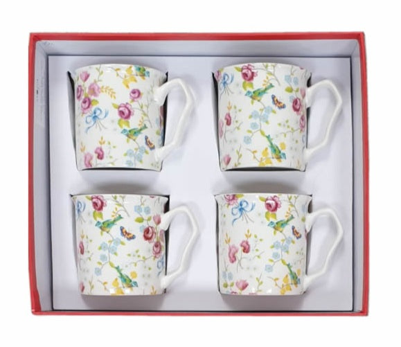 Shannonbridge Pottery Ireland Birds & Blossoms 4 Piece Mug Set