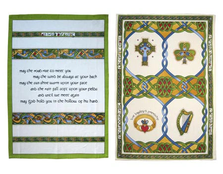 Islandcraft 2pc Tea Towel Set Irish Blessing & Emblems of Ireland
