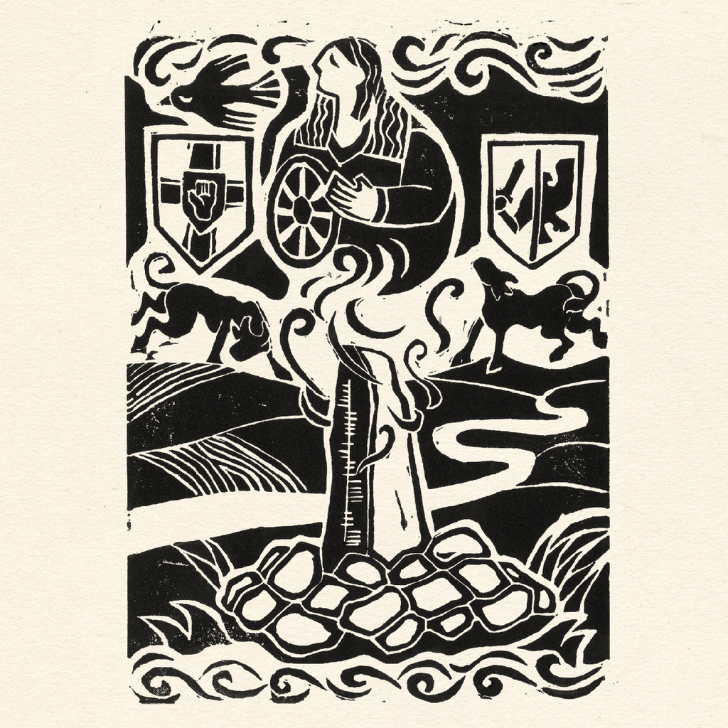 Jess Lila Wood Illustration. Lino Prints 'Ogham Stone'