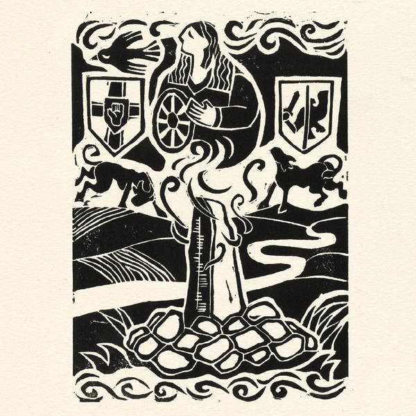 Jess Lila Wood Illustration. Lino Prints 'Ogham Stone'