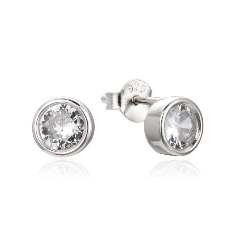 Round Stud Earring with Cubic Zirconia -Silver