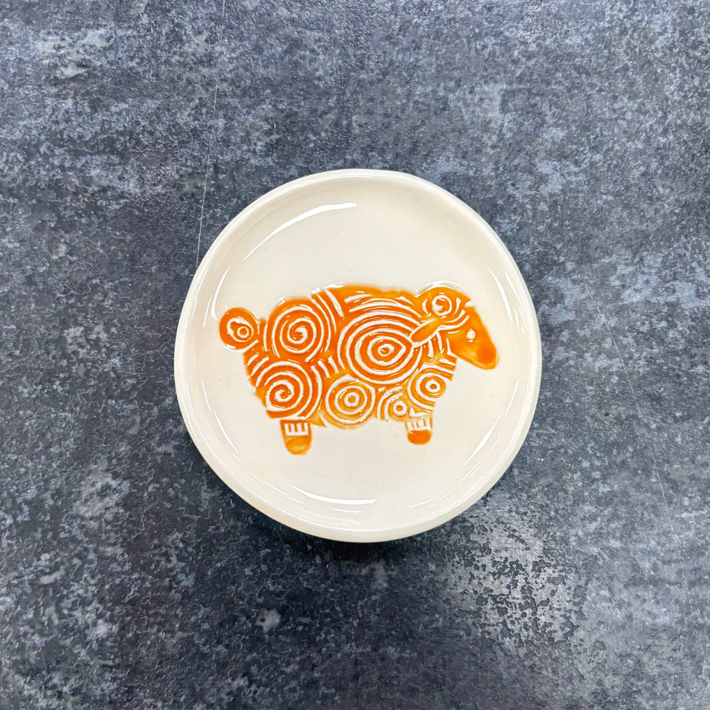 Maple Tree Pottery Sheep Ring Dish - Orange