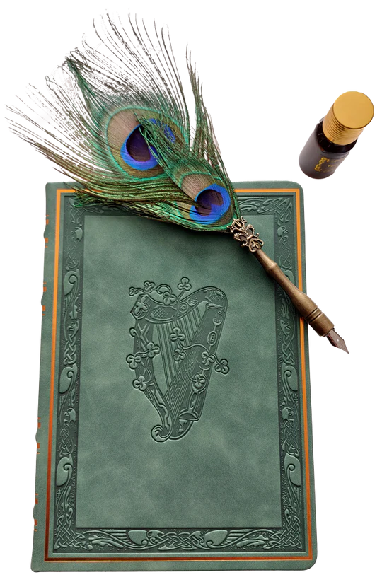 The Celtic Card Team Small Green Faux Leather Harp Notebook